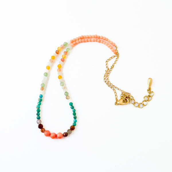 Dainty Coral and Turquoise Necklace with Agate and Jade