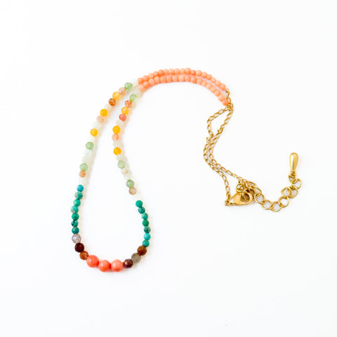 Dainty Coral and Turquoise Necklace with Agate and Jade