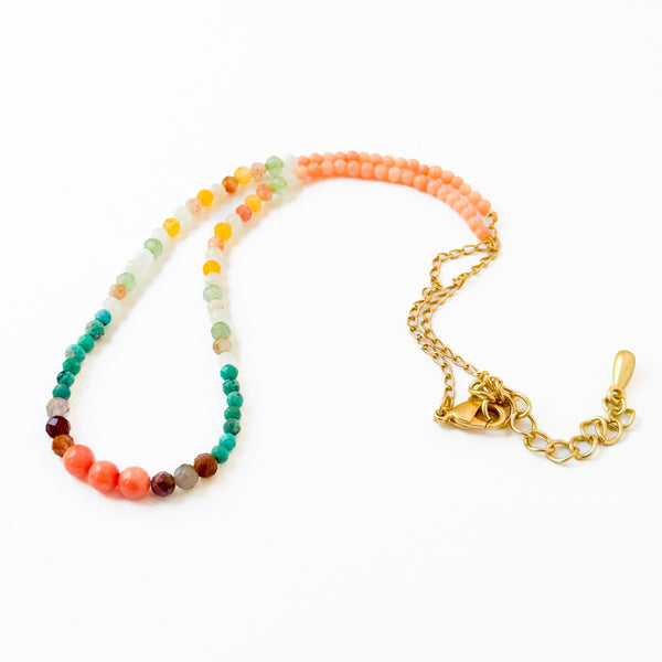 Dainty Coral and Turquoise Necklace with Agate and Jade