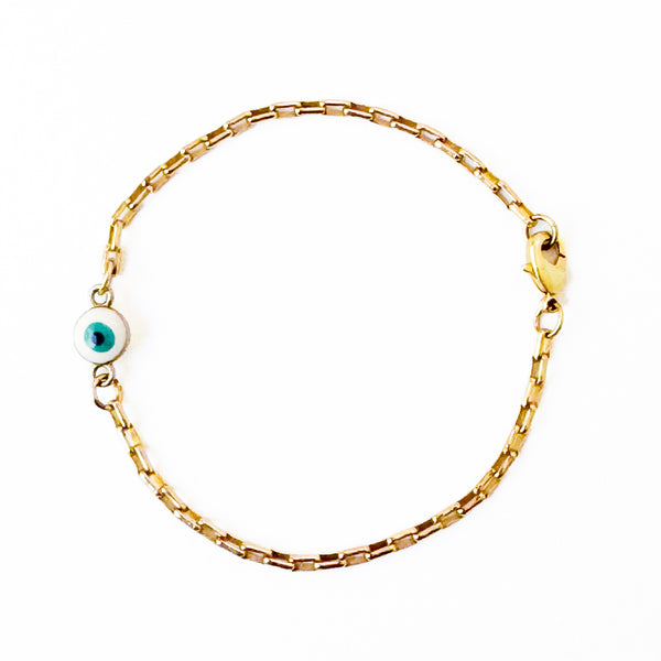 Dainty Gold Paperclip Chain Bracelet with Evil Eye Chain
