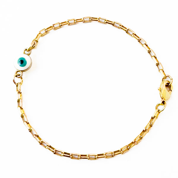 Dainty Gold Paperclip Chain Bracelet with Evil Eye Chain
