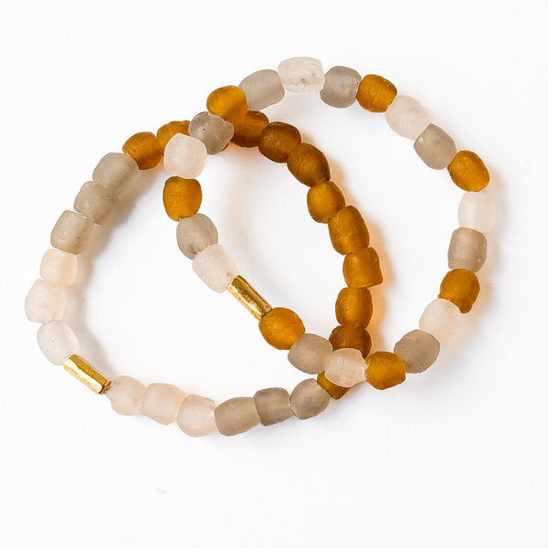 African Recycled Glass Neutral Stack Bracelet Set Of Two