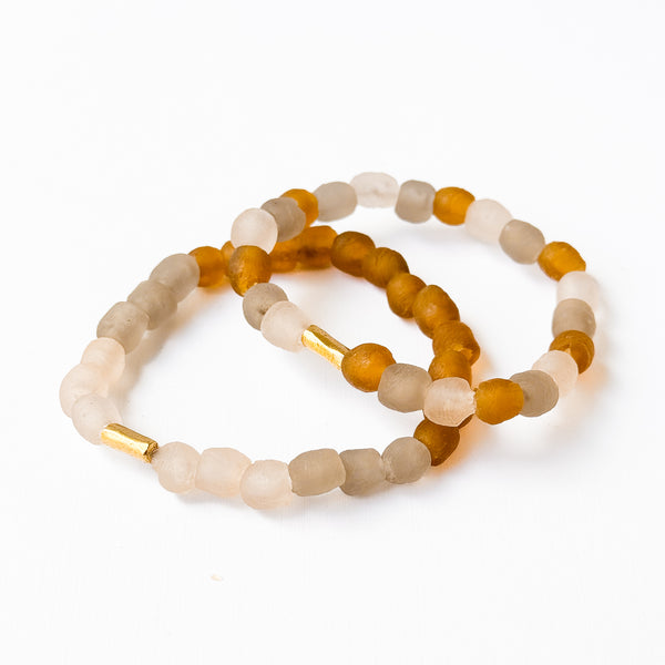 African Recycled Glass Neutral Stack Bracelet Set Of Two