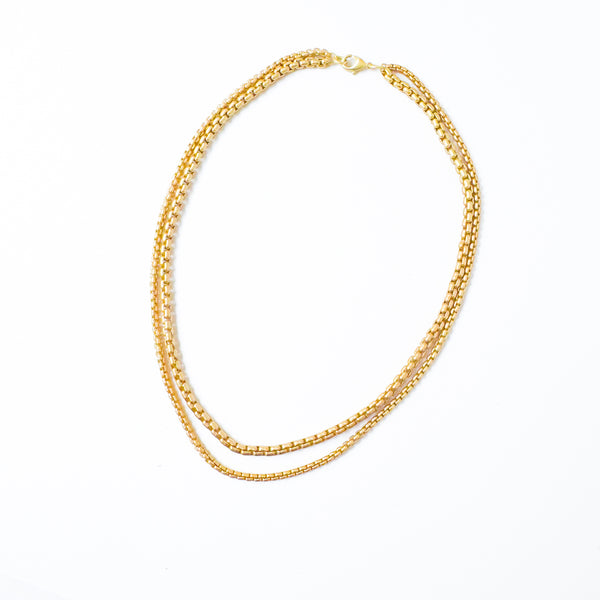 Thick Gold Double Chain Necklace Venetian Box Style Chain