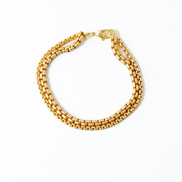 Adjustable Thick 24K Gold Plated Double Box Chain Bracelet
