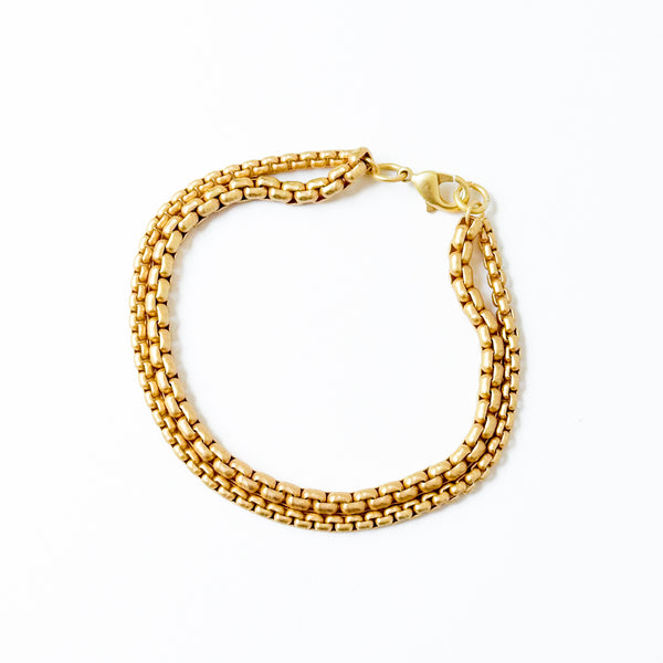 Adjustable Thick 24K Gold Plated Double Box Chain Bracelet