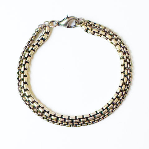 Thick Silver Double Box Chain Bracelet – Adjustable Fit