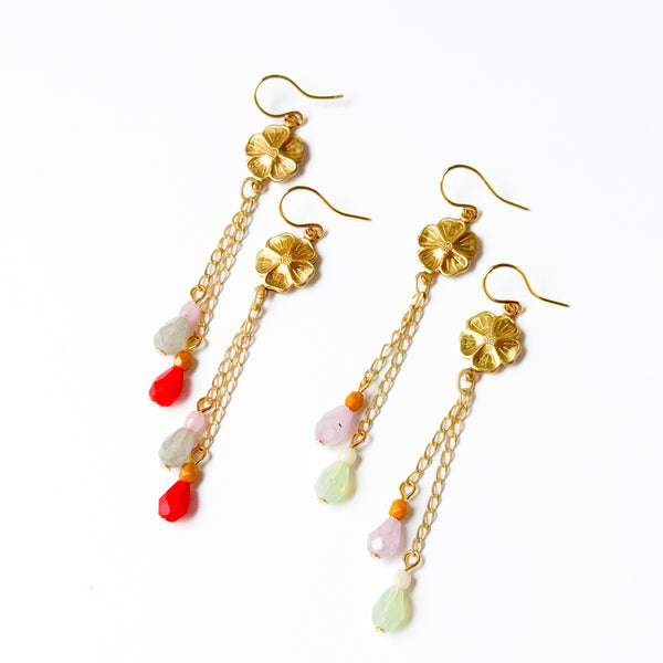 Golden Flower Chain Drop Earrings