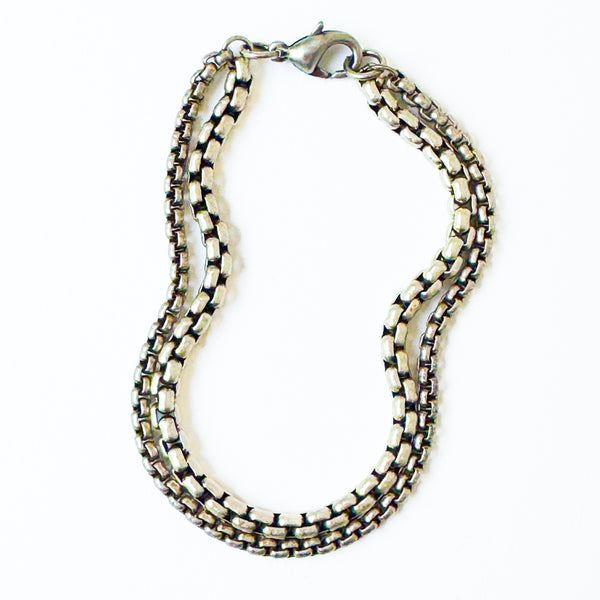 Thick Silver Double Box Chain Bracelet – Adjustable Fit