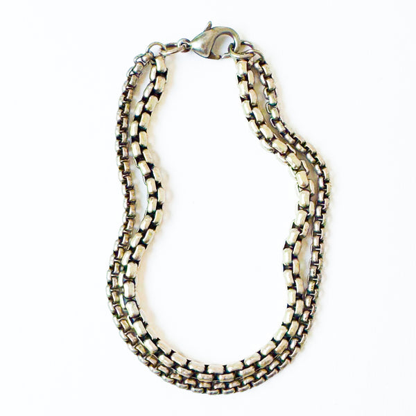 Thick Silver Double Box Chain Bracelet – Adjustable Fit