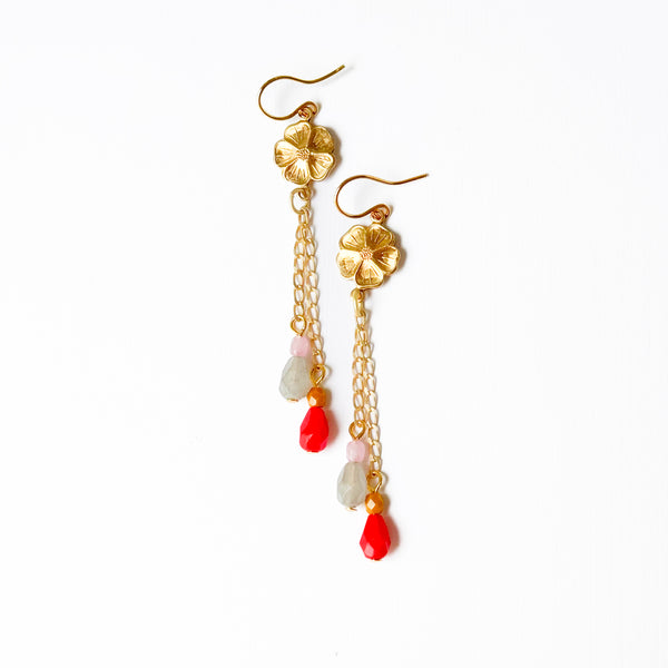 Golden Flower Chain Drop Earrings
