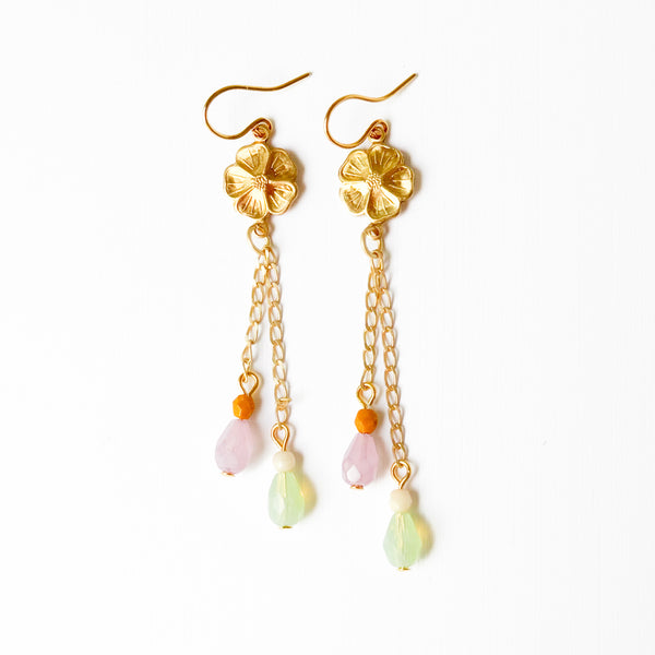 Golden Flower Chain Drop Earrings