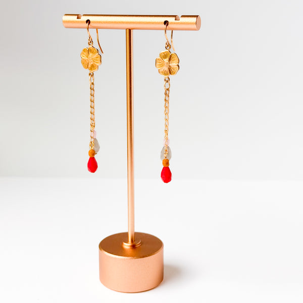 Golden Flower Chain Drop Earrings