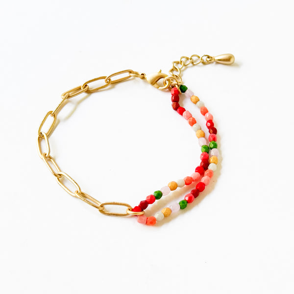 Bead And Gold Paperclip Chain Bracelet