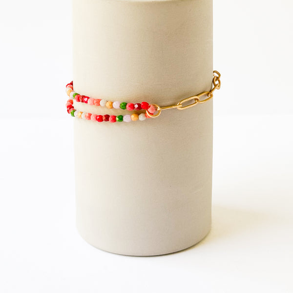 Bead And Gold Paperclip Chain Bracelet