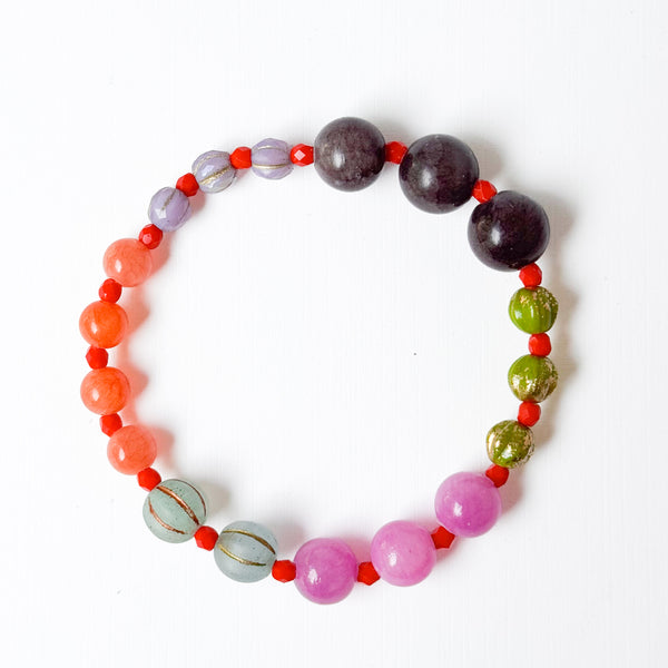 Handmade Artisan Mixed-Size Glass Bead Stretch Bracelet