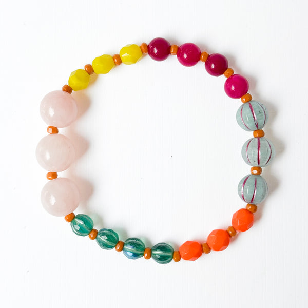 Handmade Artisan Mixed-Size Glass Bead Stretch Bracelet