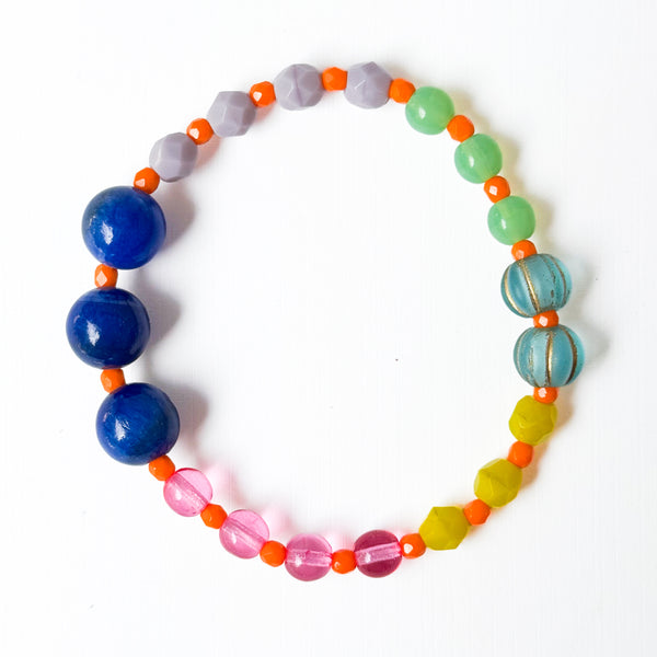 Handmade Artisan Mixed-Size Glass Bead Stretch Bracelet