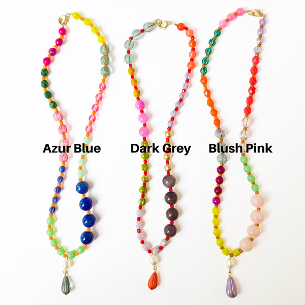 Mixed-Size And Color Glass Bead Pendant Necklace