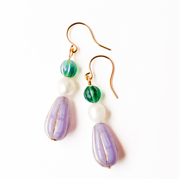 Czech Glass & Freshwater Pearl Drop Earrings