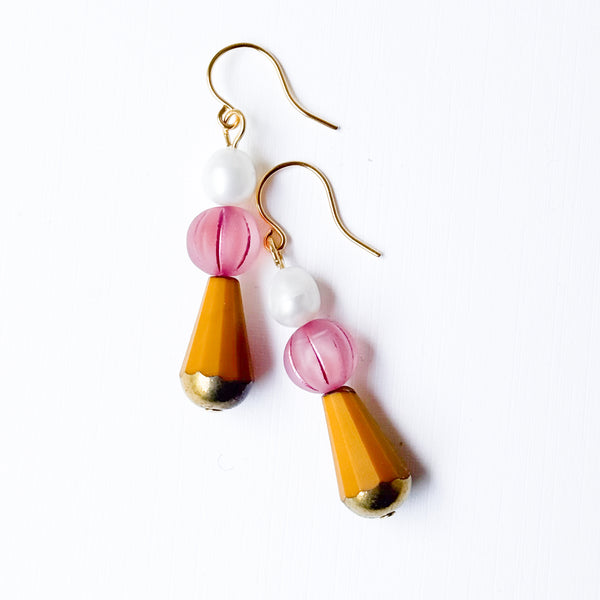 Czech Glass & Freshwater Pearl Drop Earrings