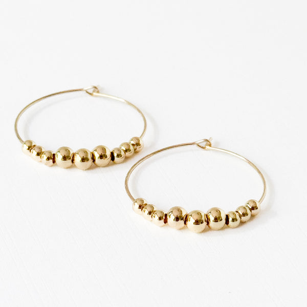 Dainty Gold-Filled Beaded Hoop Earrings, Waterproof Minimalist Hoops