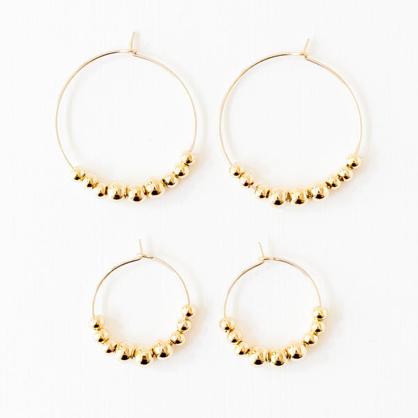 Dainty Gold-Filled Beaded Hoop Earrings, Waterproof Minimalist Hoops