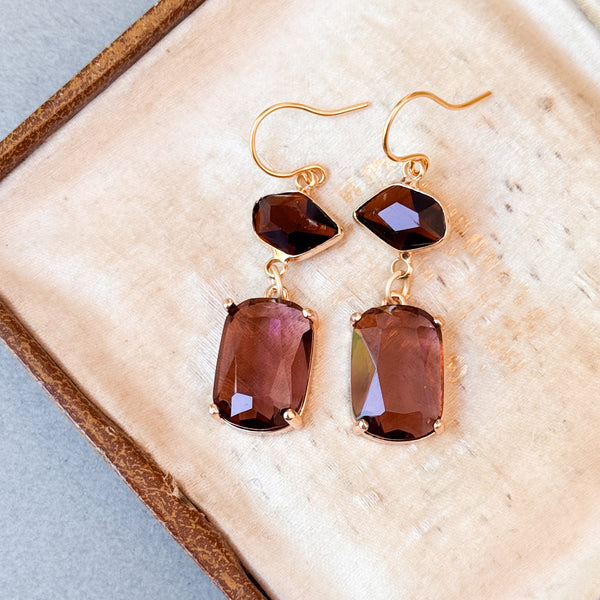 Faceted Glass Color Block Dangle Earrings