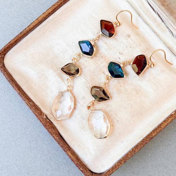 Faceted Glass Statement Earrings | Cascading Drops