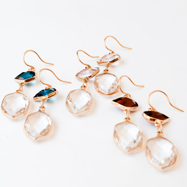 Faceted Glass Drop Earrings | Color Block Design