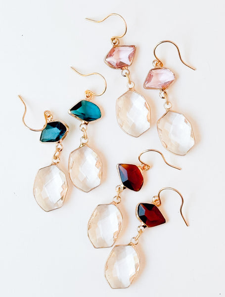 Faceted Glass Drop Earrings | Color Block Design