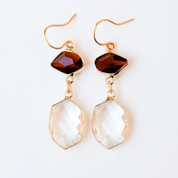 Faceted Glass Drop Earrings | Color Block Design