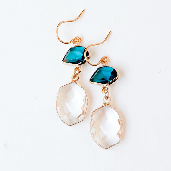 Faceted Glass Drop Earrings | Color Block Design