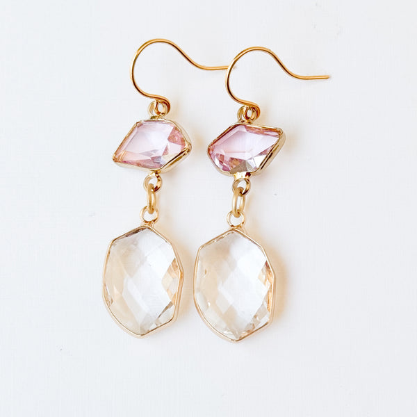 Faceted Glass Drop Earrings | Color Block Design