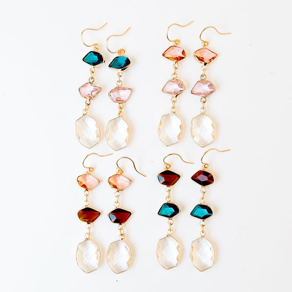 Colorful Faceted Glass Statement Earrings