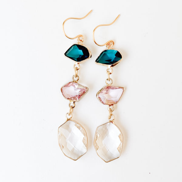 Colorful Faceted Glass Statement Earrings