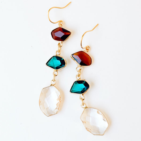 Faceted Glass Statement Earrings | Cascading Drops