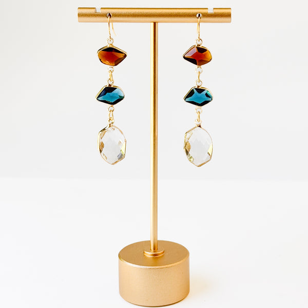 Faceted Glass Statement Earrings | Cascading Drops