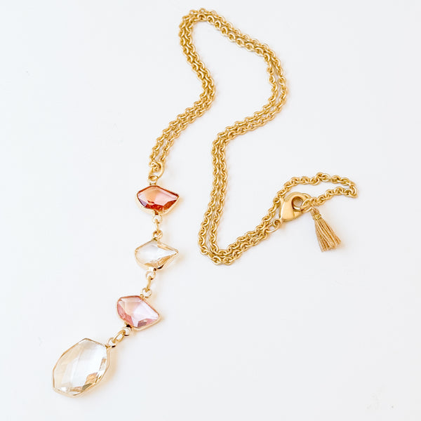 Romantic Pink Faceted Glass Pendant Necklace
