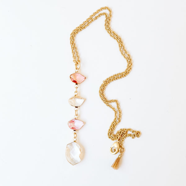 Romantic Pink Faceted Glass Pendant Necklace