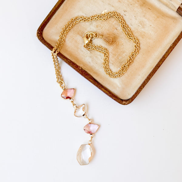 Romantic Pink Faceted Glass Pendant Necklace