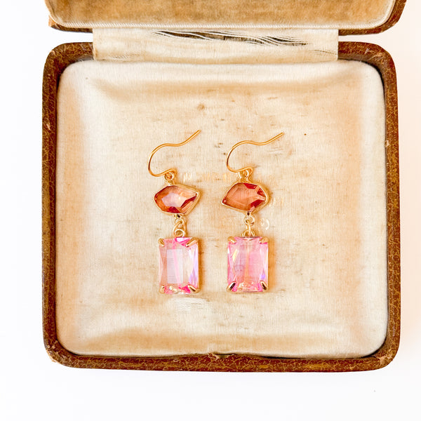 Pink And Peach Faceted Glass Drop Earrings