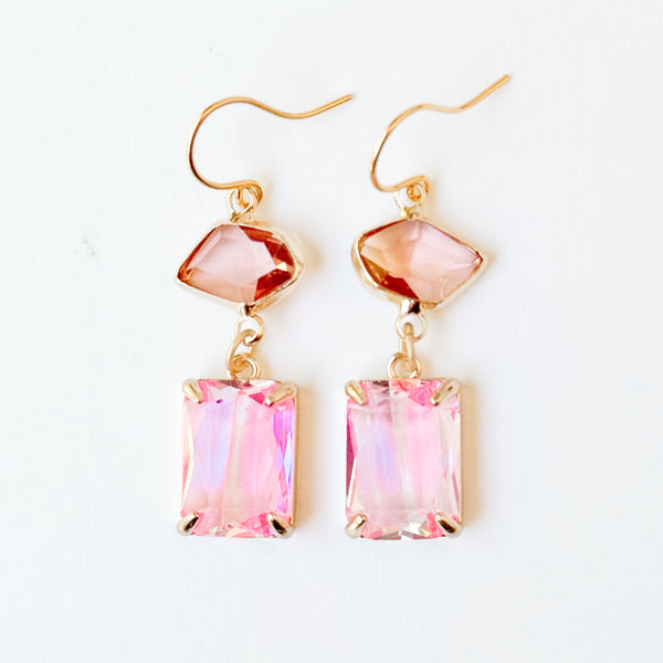 Pink And Peach Faceted Glass Drop Earrings