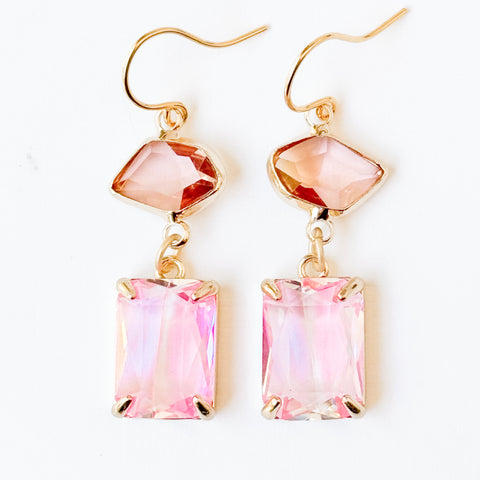 Pink And Peach Faceted Glass Drop Earrings