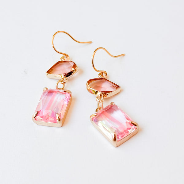 Pink And Peach Faceted Glass Drop Earrings
