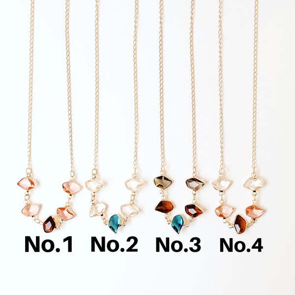 Faceted Glass Necklace | Satin Gold Chain & Tassel