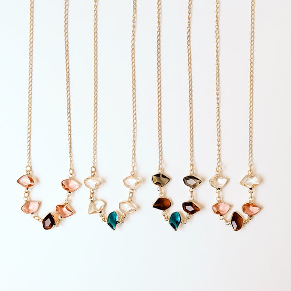 Faceted Glass Necklace | Satin Gold Chain & Tassel