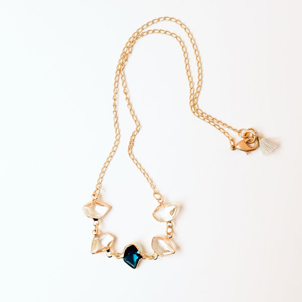 Faceted Glass Necklace | Satin Gold Chain & Tassel