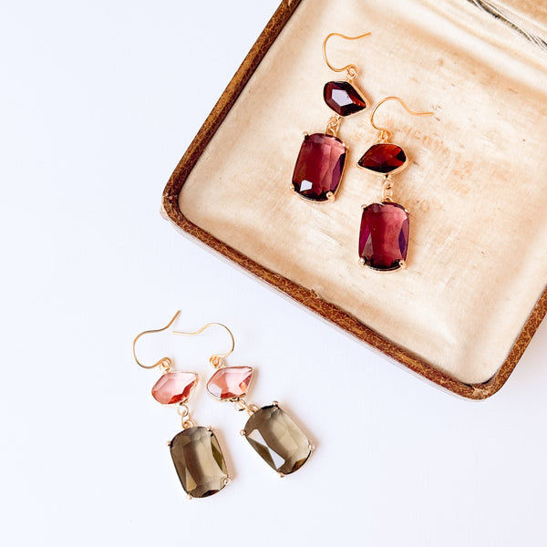 Faceted Glass Color Block Dangle Earrings