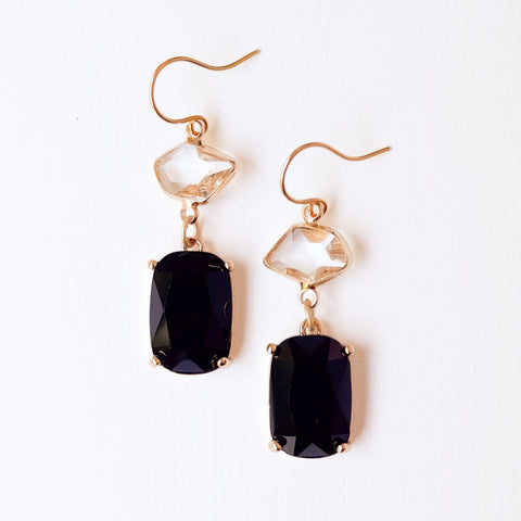 Black & Crystal Clear Faceted Glass Earrings